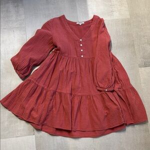 Red V-Neck Buttoned Dress